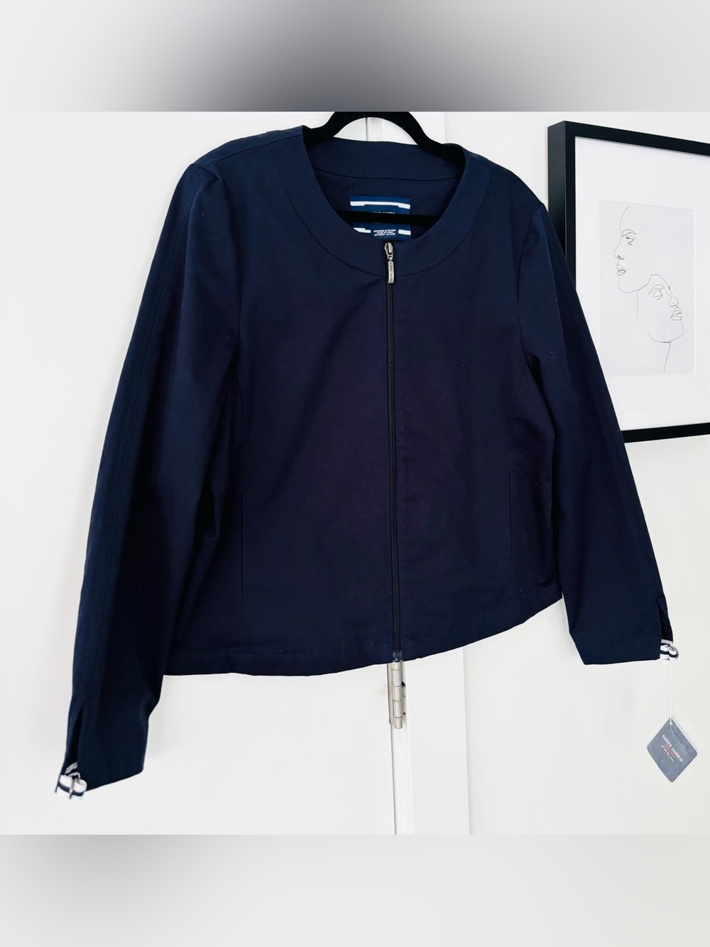 NWT Saint James Navy Blue Marine Cotton Water Resistant Zip Jacket Women's 12